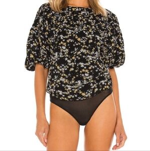 Free People Dessa Floral Bubble Sleeve Bodysuit